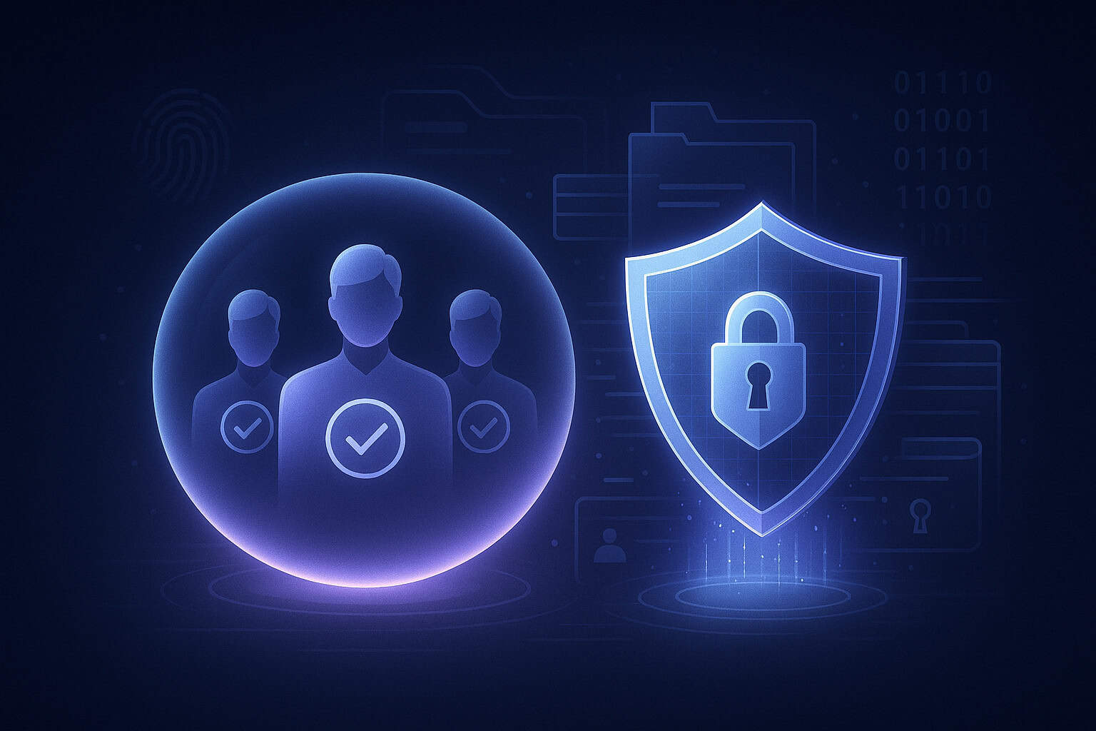 Secure user data protection with digital shield and authorized personnel icons.
