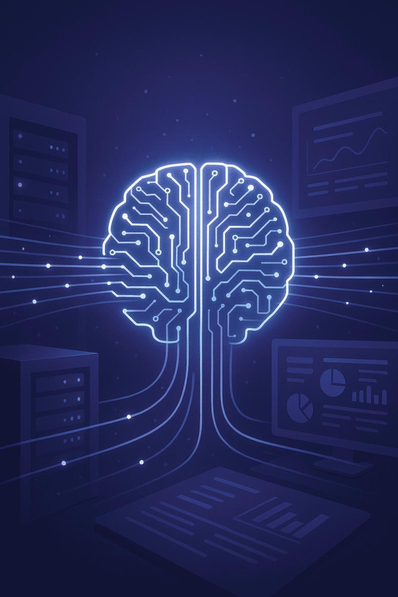 Yapay zeka ve makine öğrenimi ile geliştirilmiş dijital beyin görseli.