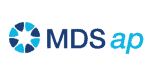 Highly detailed digital illustration of MDS ap logo with vibrant blue shades representing healthcare technology.